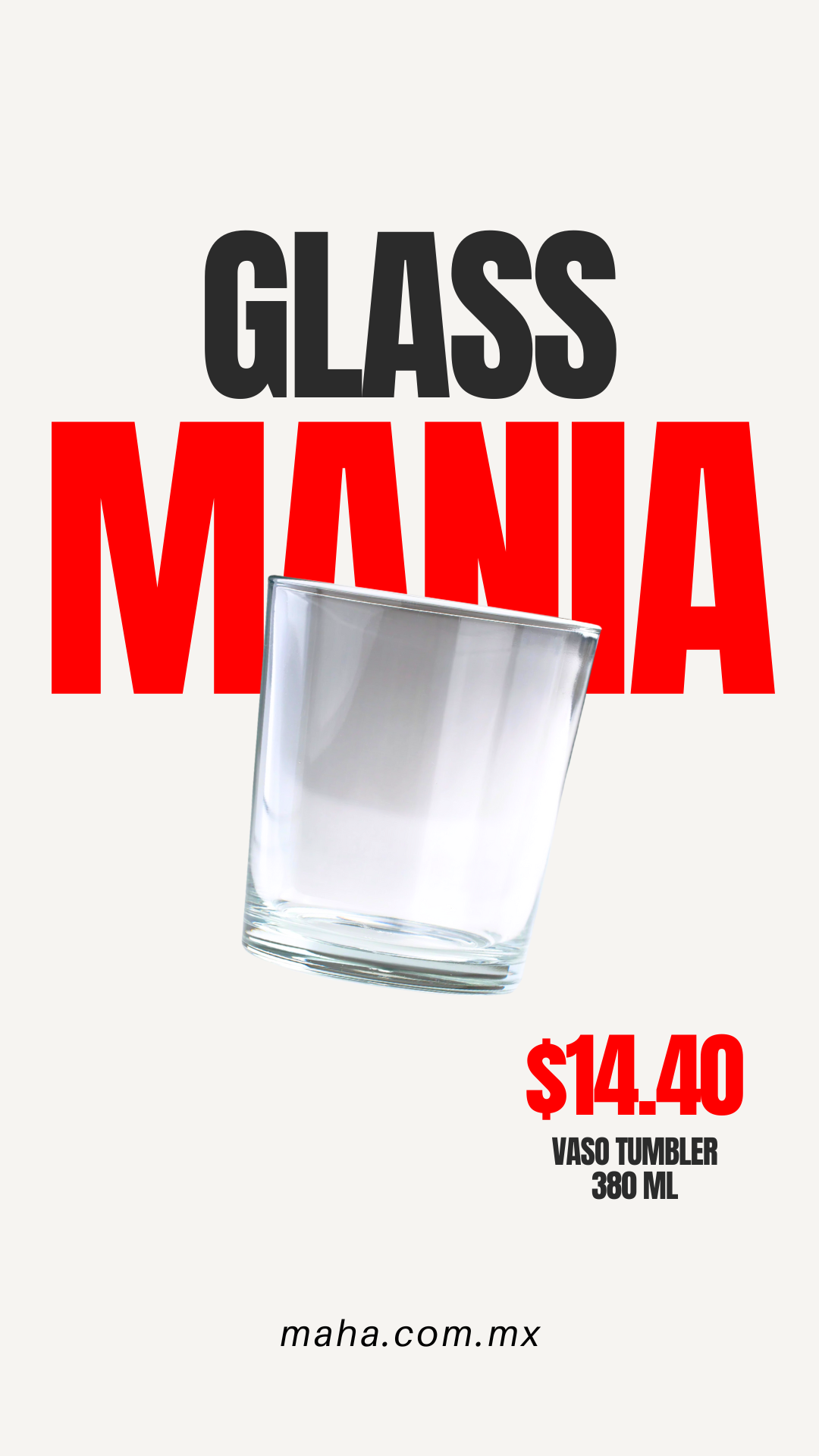 Vaso de vidrio transparente Tumbler O.F. 380 ml