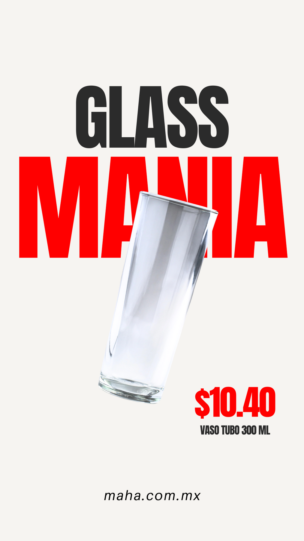 Vaso tubo de vidrio grueso transparente H.B. 300 ml