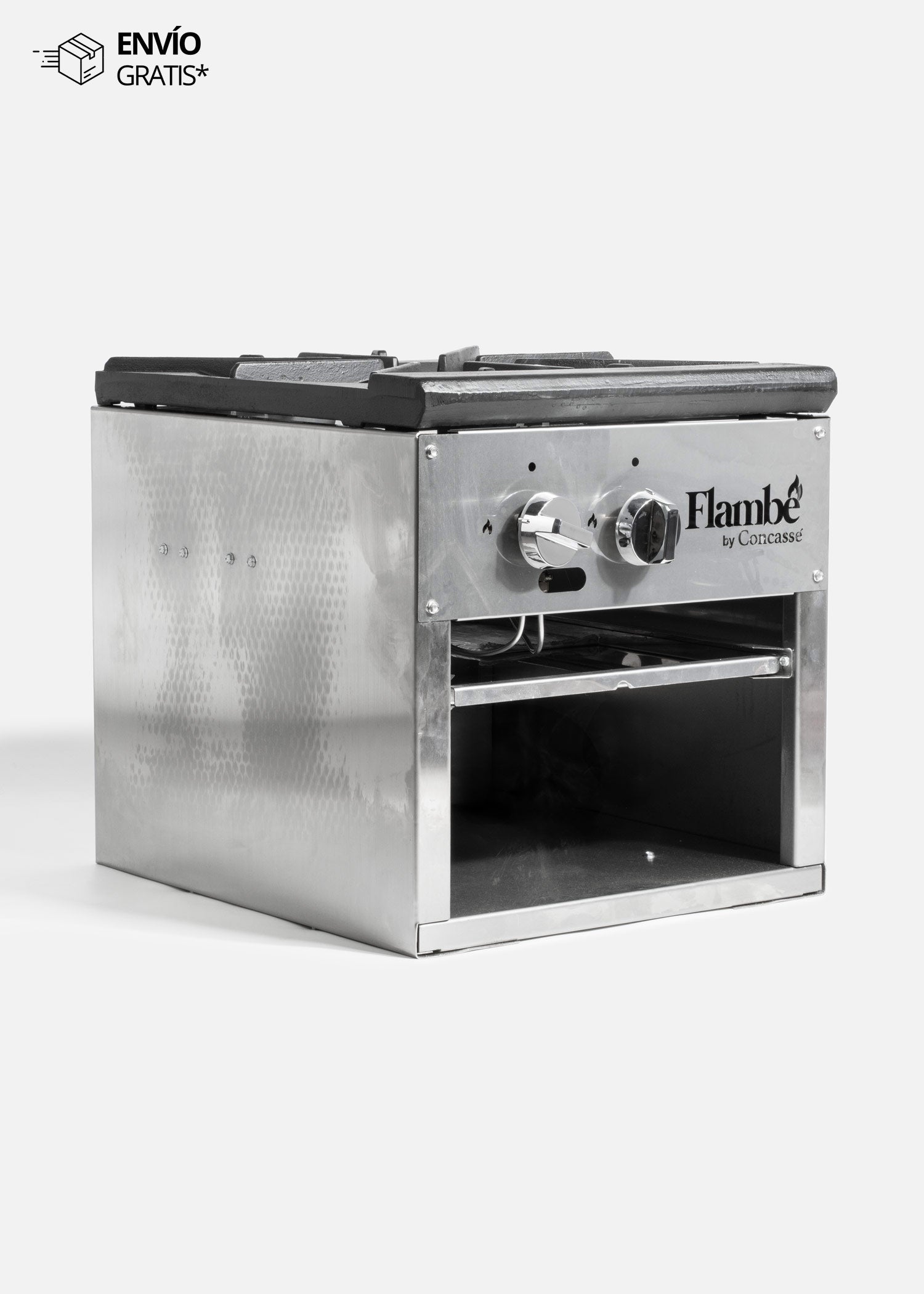 Estufón (fogón) de acero inoxidable 2 quemadores 18" gas LP