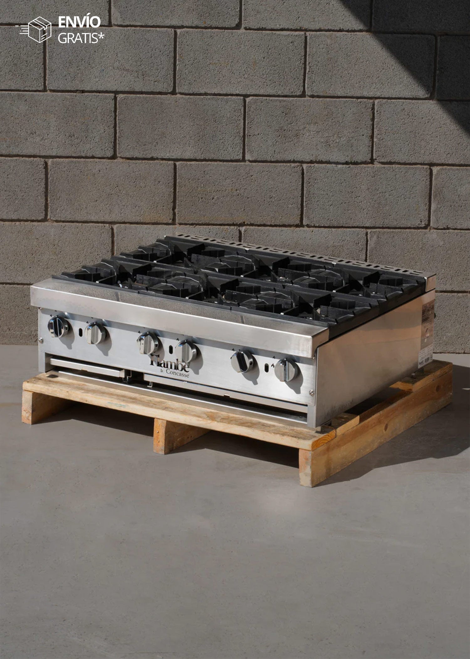 Parrilla de acero inoxidable con 6 quemadores gas LP