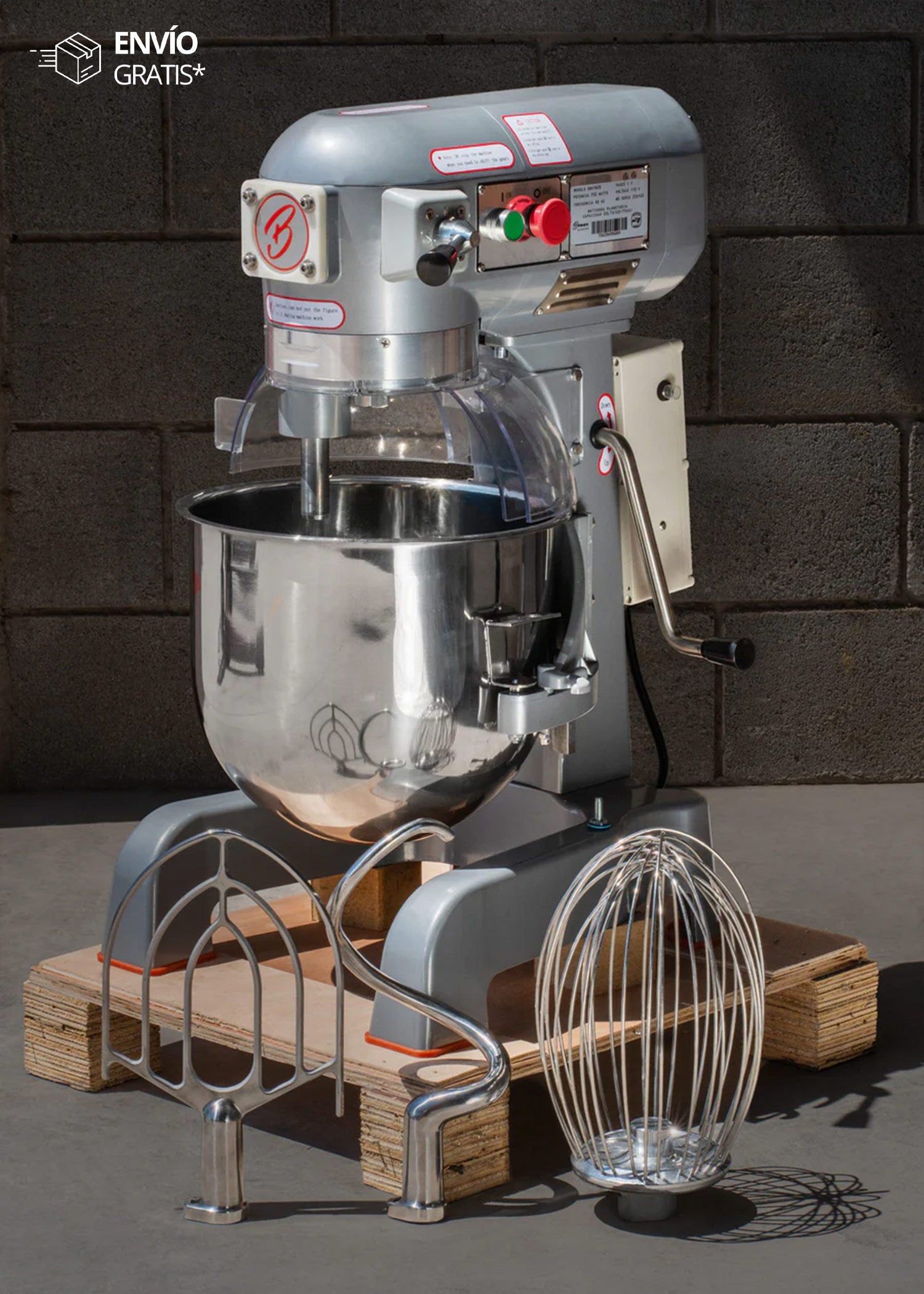 Batidora planetaria tres velocidades de acero inoxidable plata 10 kg de masa 20 L