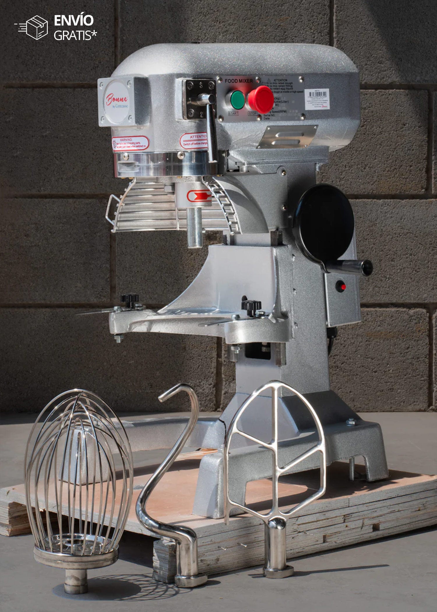 Batidora planetaria tres velocidades de acero inoxidable plata 5 kg de masa 10 L