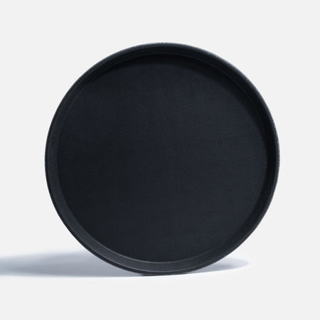 Charola para mesero redonda de plástico con antideslizante negro Safe Serve 35.5 cm. Premium