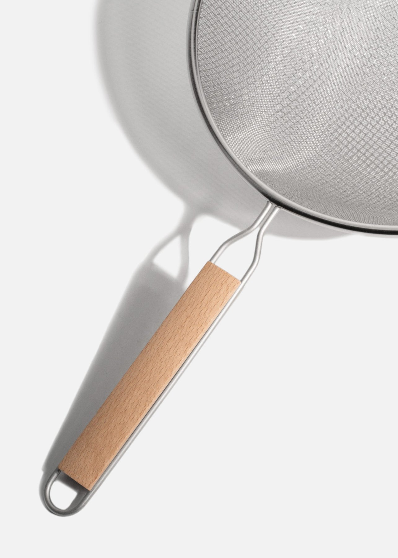 Coladores de acero inoxidable plata doble malla mango de madera 14, 18, 20 y 27 cm