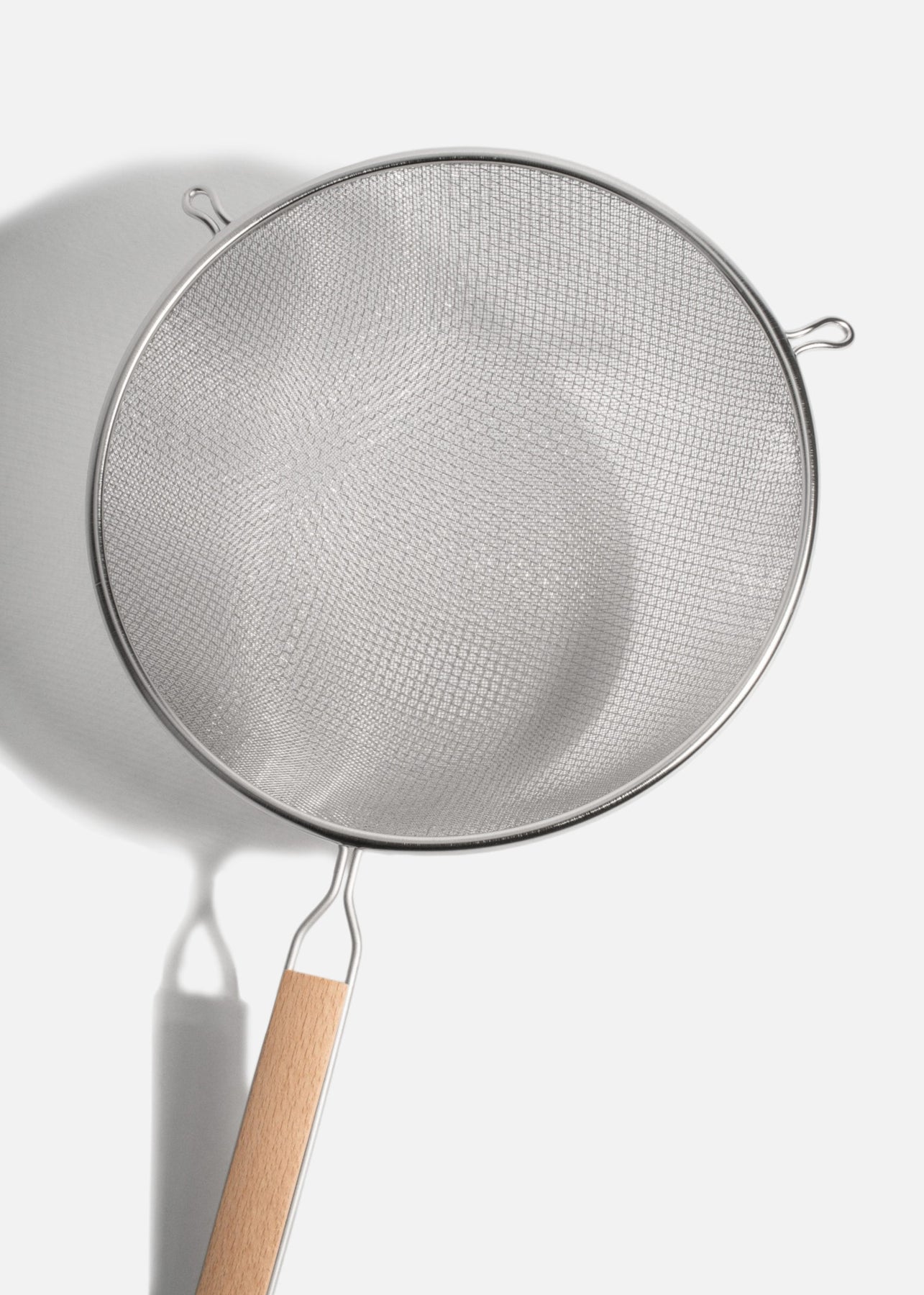 Coladores de acero inoxidable plata doble malla mango de madera 14, 18, 20 y 27 cm