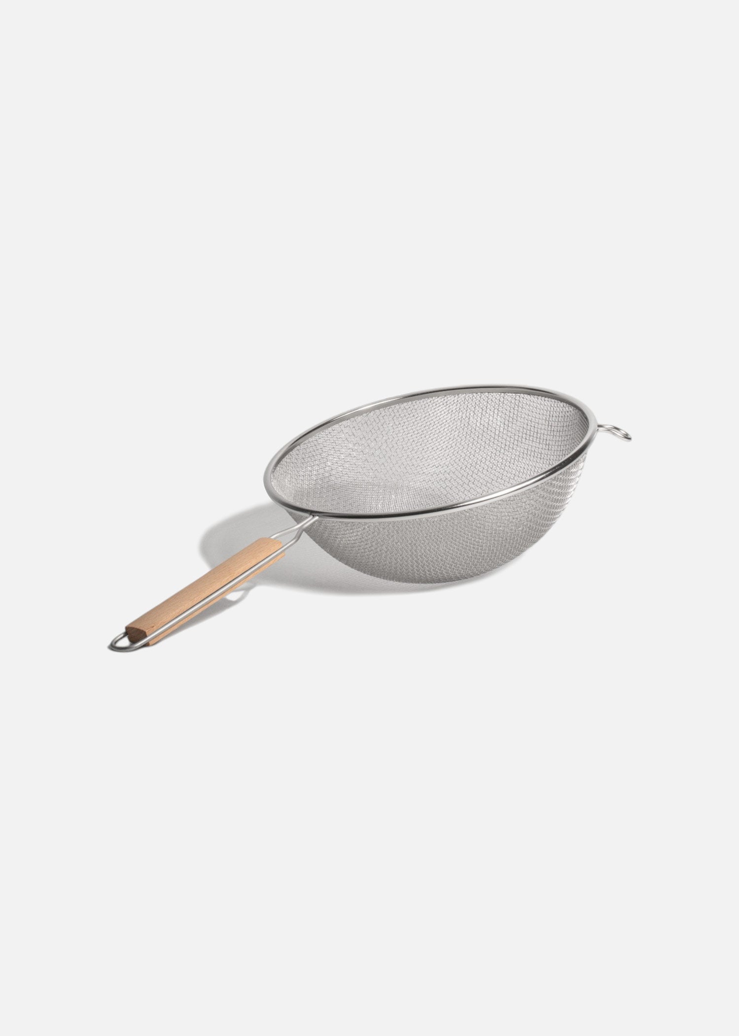 Coladores de acero inoxidable plata doble malla mango de madera 14, 18, 20 y 27 cm