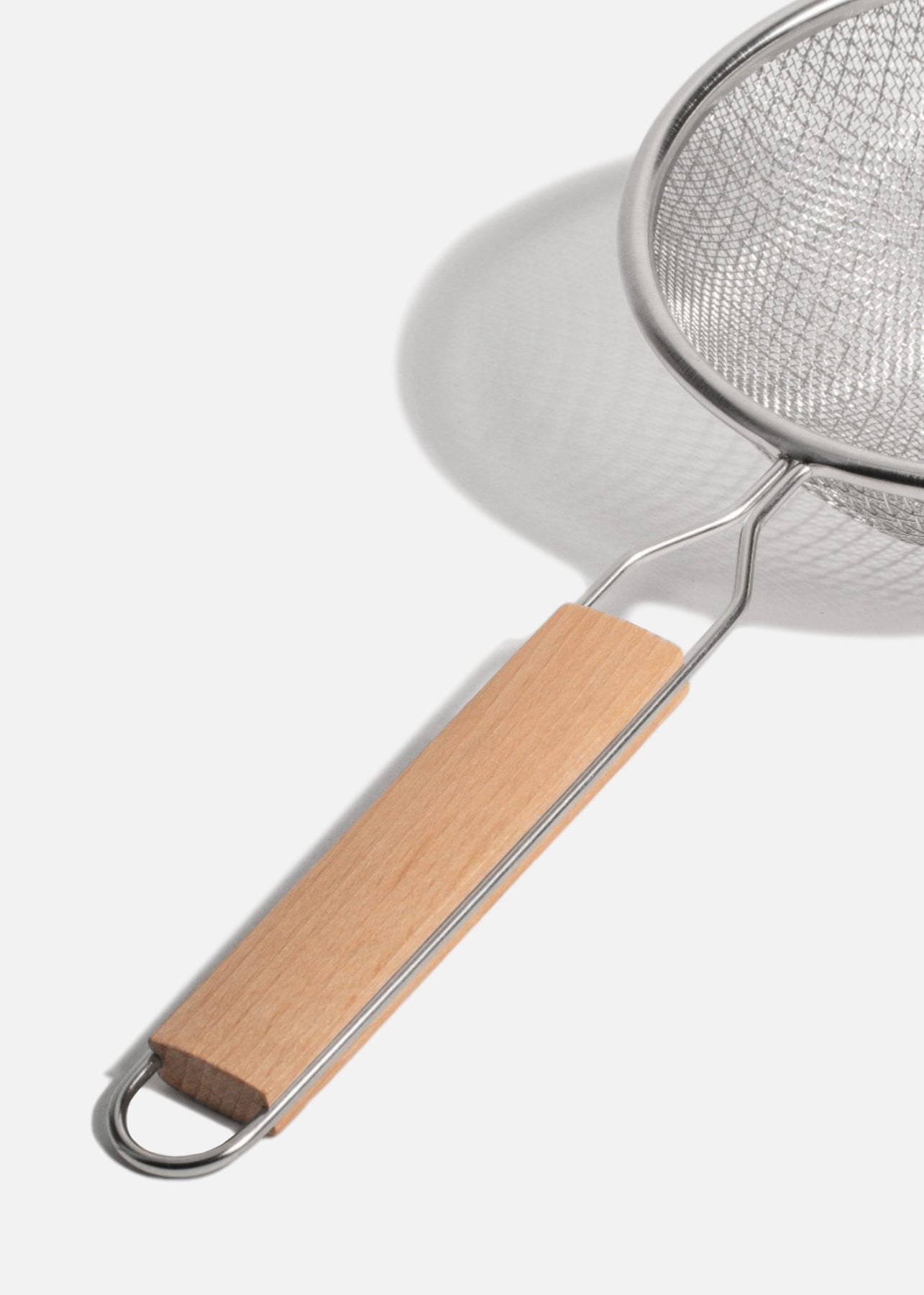 Coladores de acero inoxidable plata doble malla mango de madera 14, 18, 20 y 27 cm