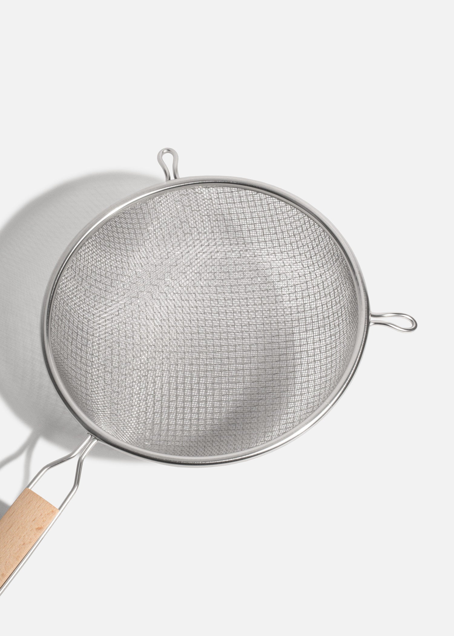 Coladores de acero inoxidable plata doble malla mango de madera 14, 18, 20 y 27 cm