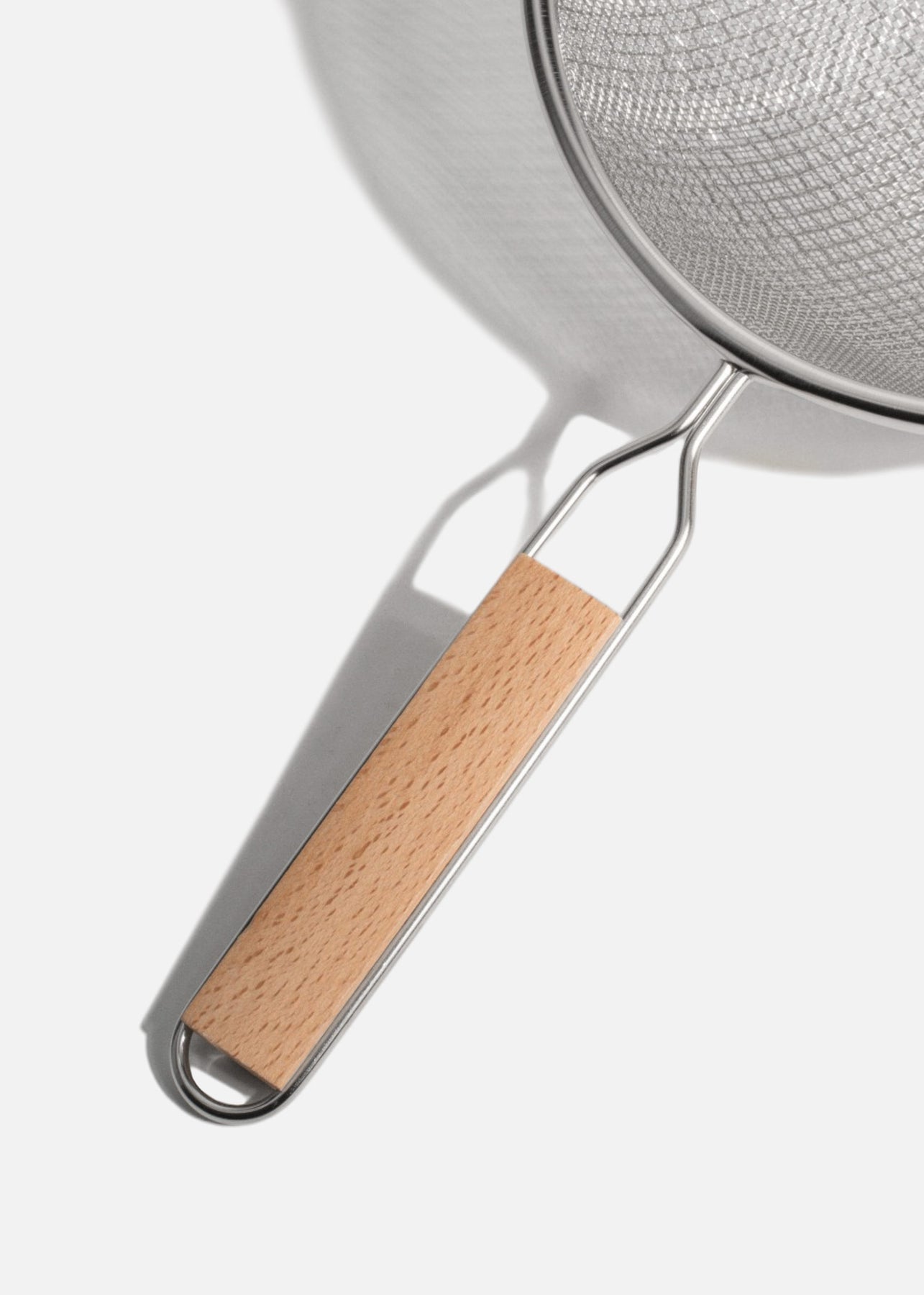 Coladores de acero inoxidable plata doble malla mango de madera 14, 18, 20 y 27 cm