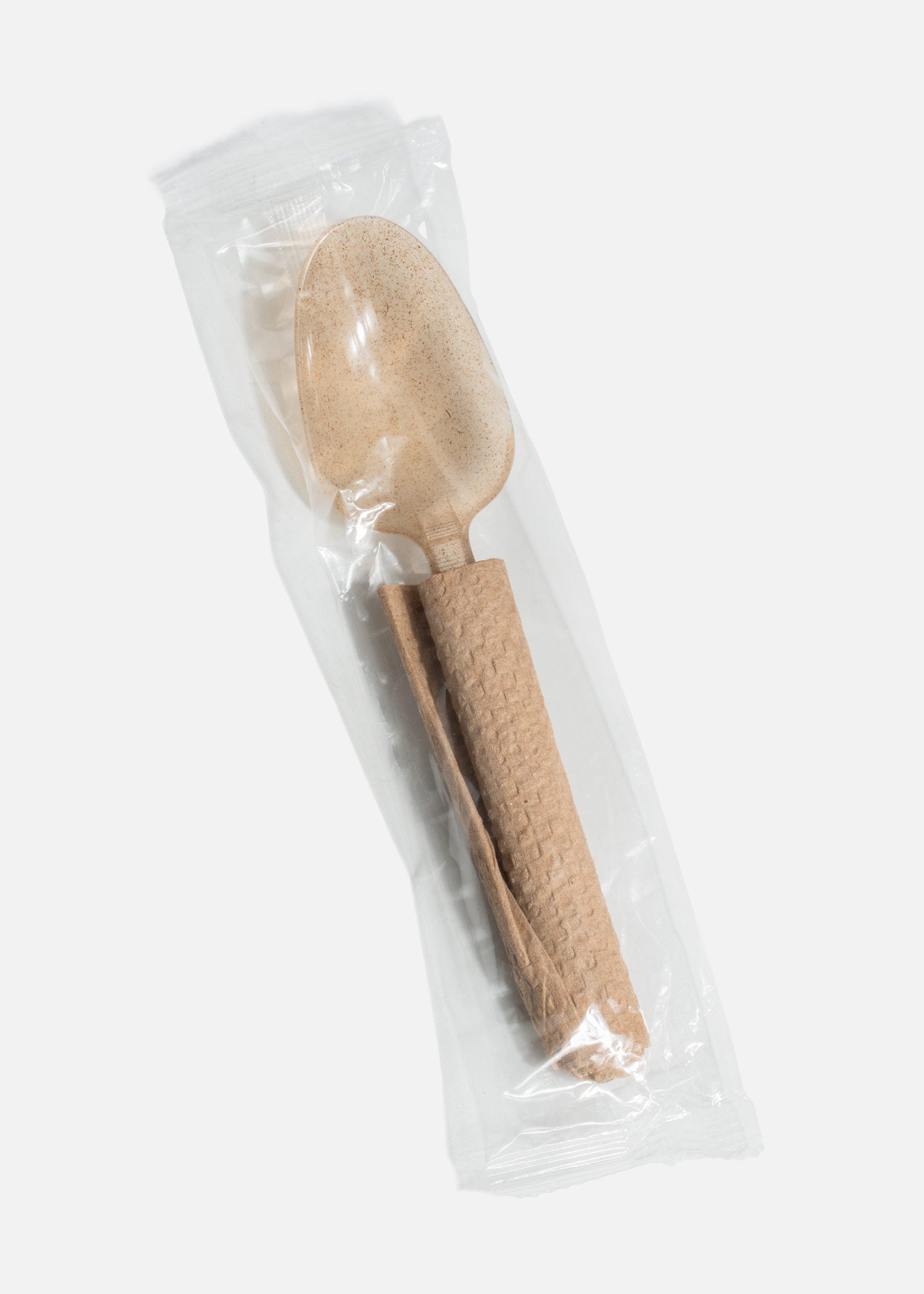 Cuchara desechable café de agave biodegradable estuchado con servilleta 17 cm