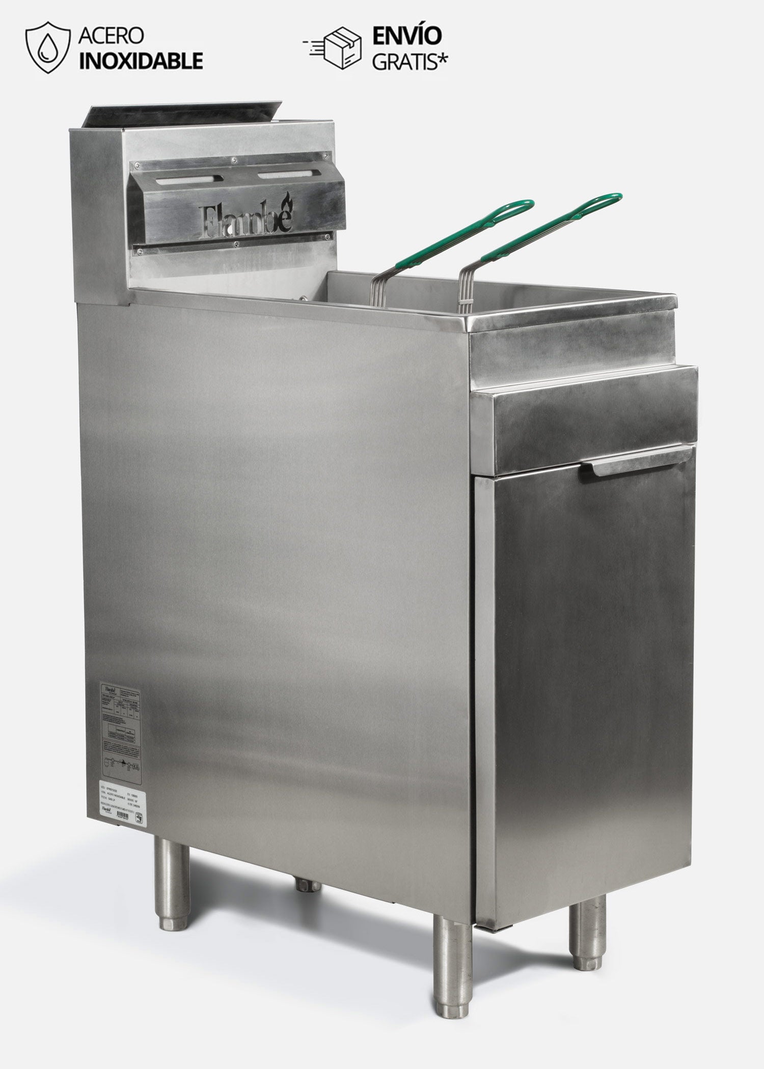 Freidora de gas LP de acero inoxidable con 3 quemadores 20 L y 2 canastillas gas LP