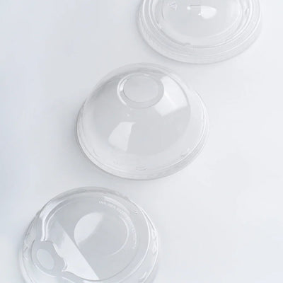 Tapas de plástico PET transparentes Easy Drink para vasos de 9, 12, 16, 20 oz