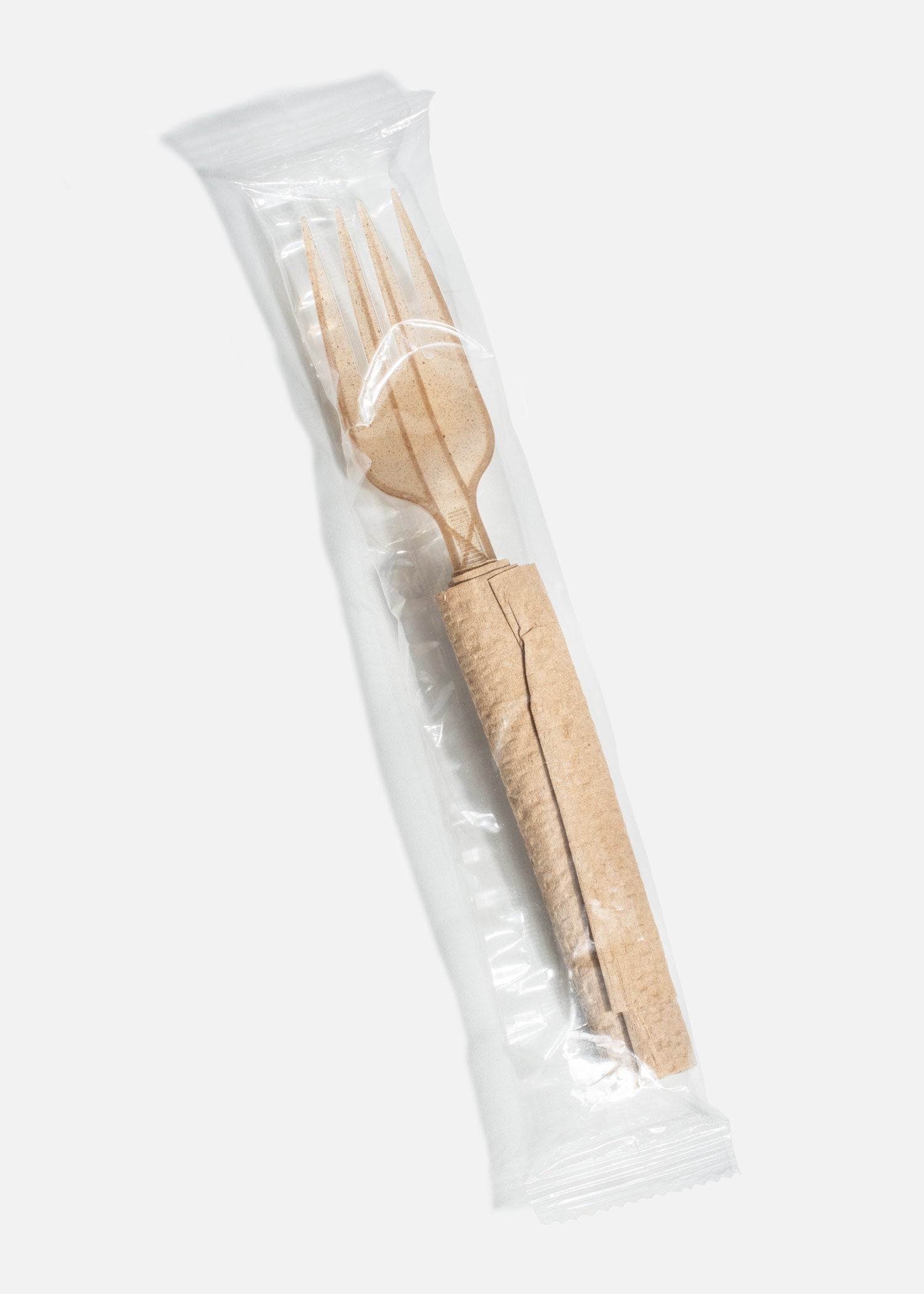 Tenedor desechable café de agave biodegradable estuchado con servilleta 17 cm