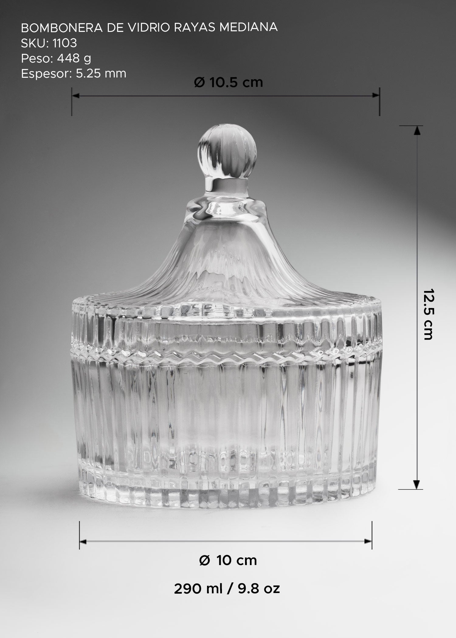 Bomboneras de vidrio con rayas transparente 100, 290 y 550 ml