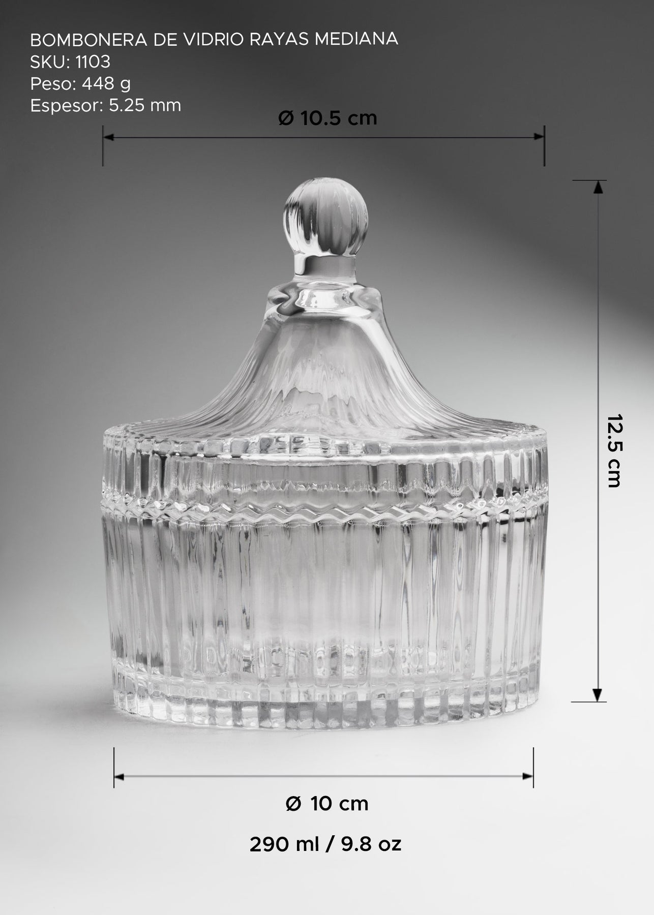 Bomboneras de vidrio con rayas transparente 100, 250 y 500 ml