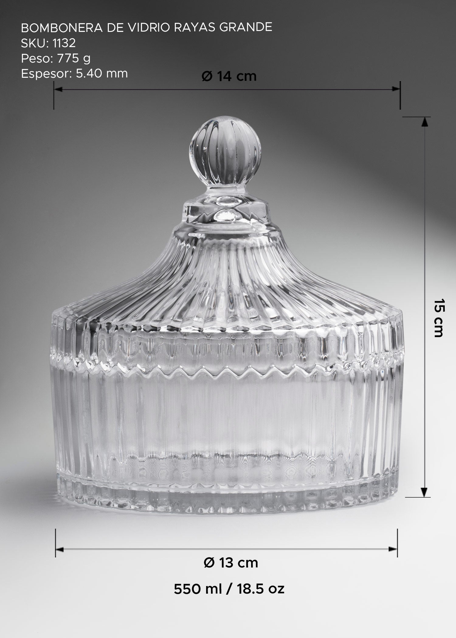 Bomboneras de vidrio con rayas transparente 100, 290 y 550 ml