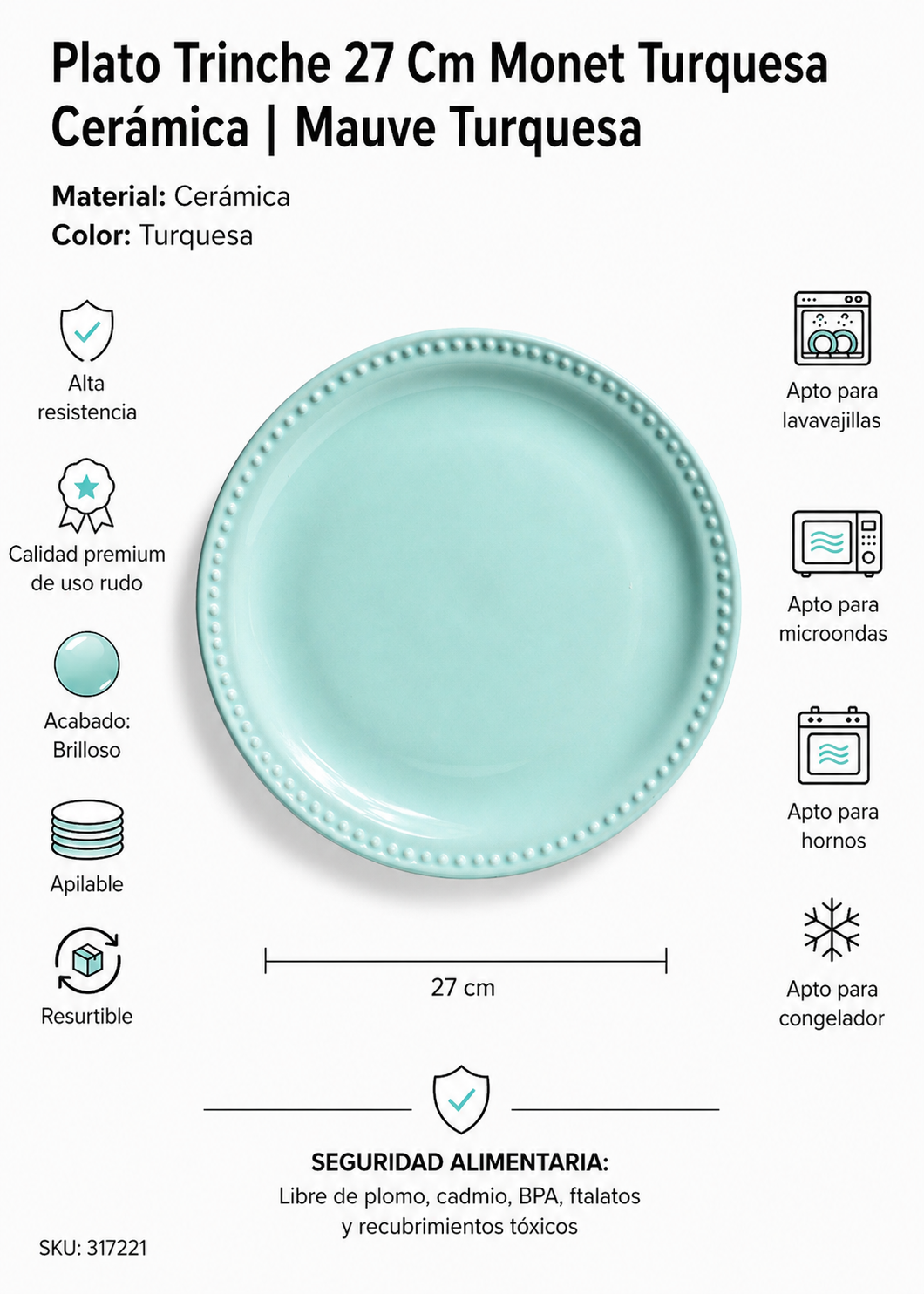 Platos de cerámica turquesa Monet