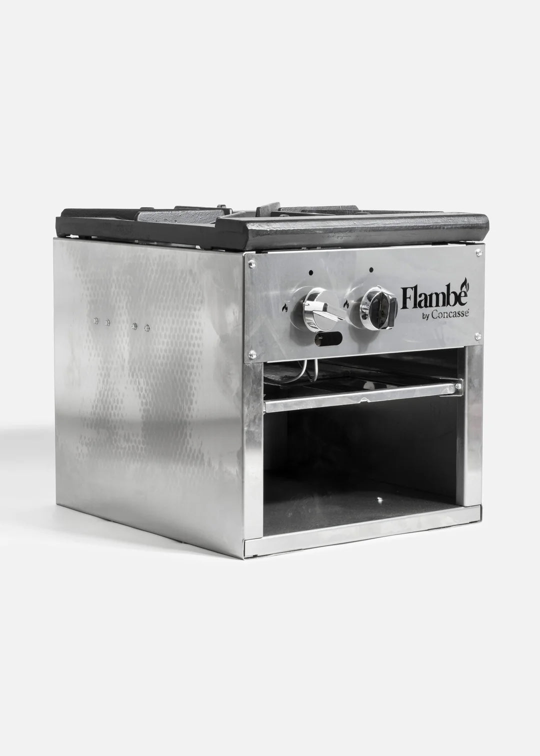 Estufón (fogón) de acero inoxidable 2 quemadores 18" gas LP