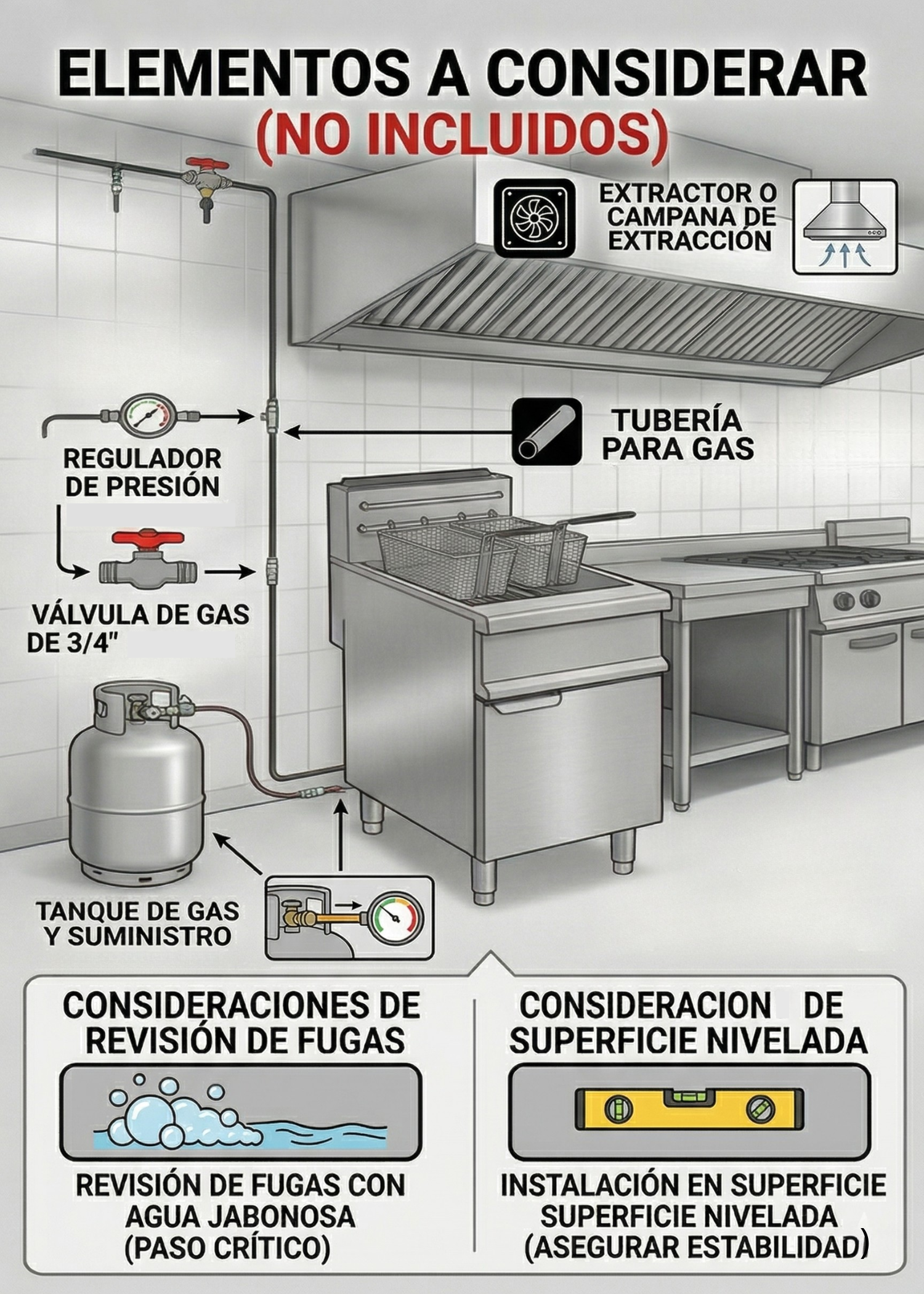 Freidora de gas LP de acero inoxidable con 3 quemadores 20 L y 2 canastillas gas LP