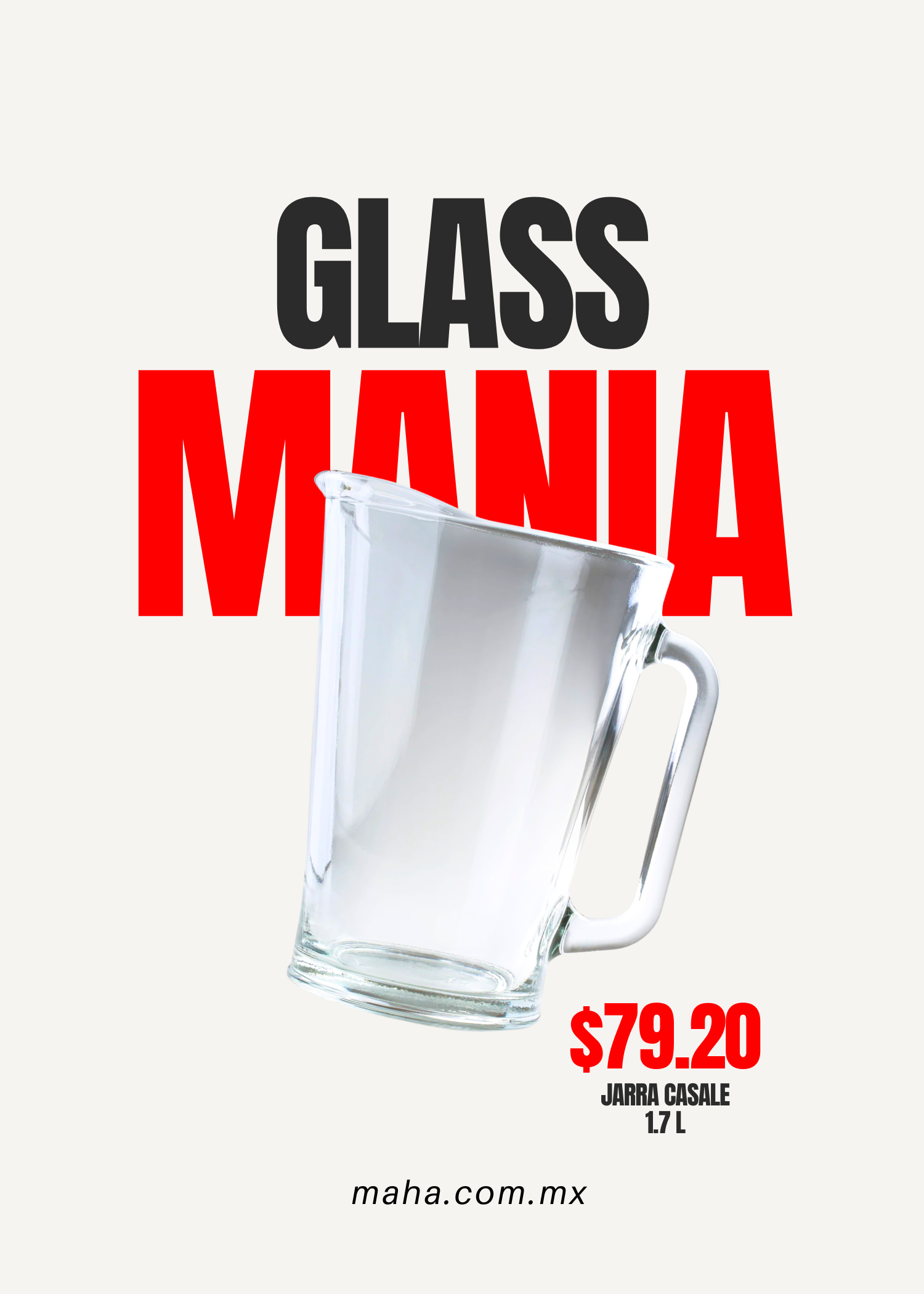 Jarra de vidrio transparente Casale 1.7 L