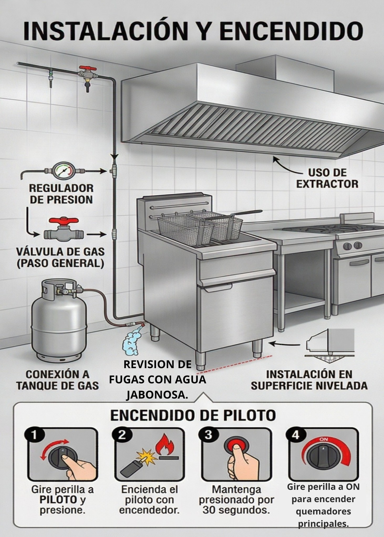 Freidora de gas LP de acero inoxidable con 3 quemadores 20 L y 2 canastillas gas LP