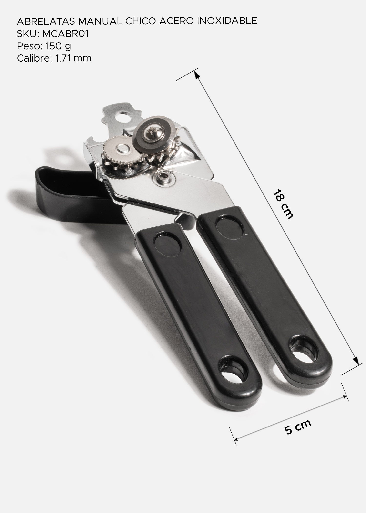 Abrelatas manual compacto de acero inoxidable de uso fácil y resistente para cocina 18 cm