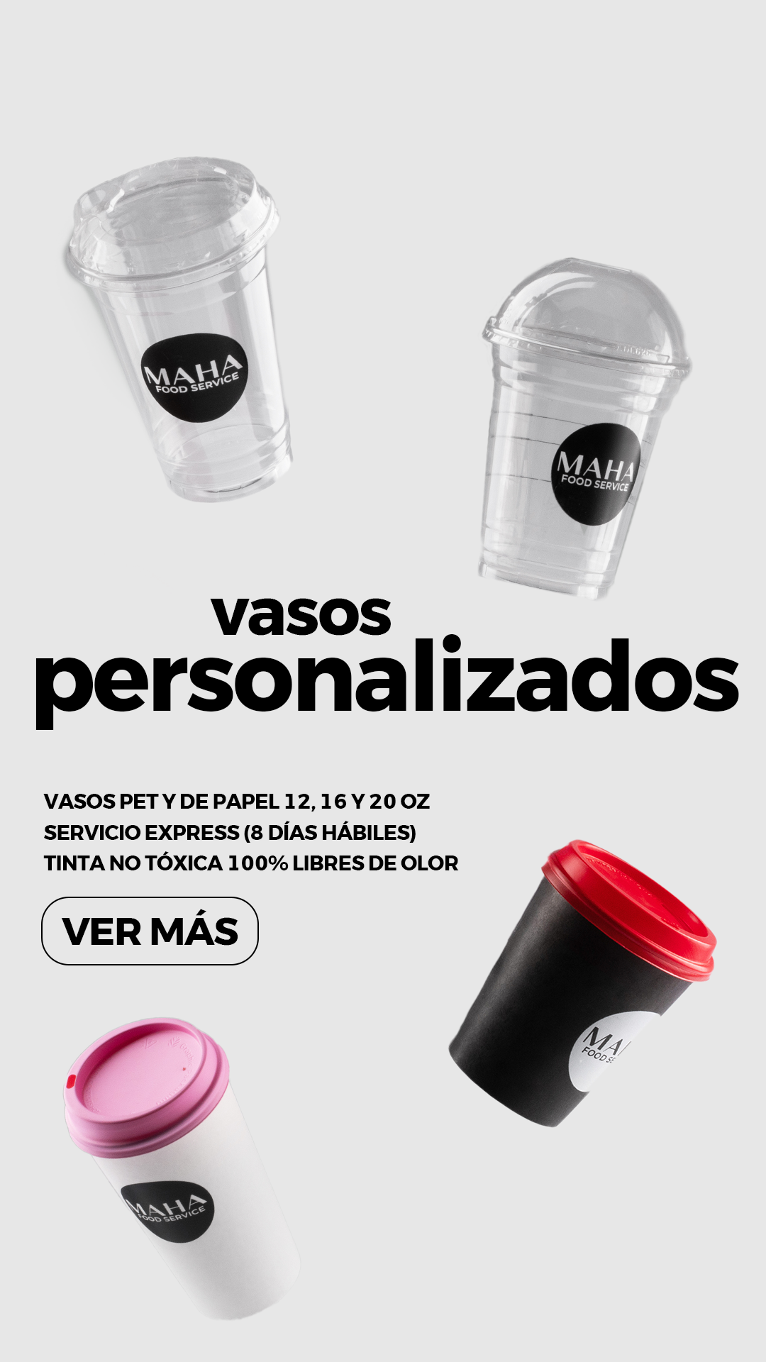 Vasos de plástico /pet  para bebidas frías Frosty Fresh personalizable 20, 16, 12 y 9 oz. Premium