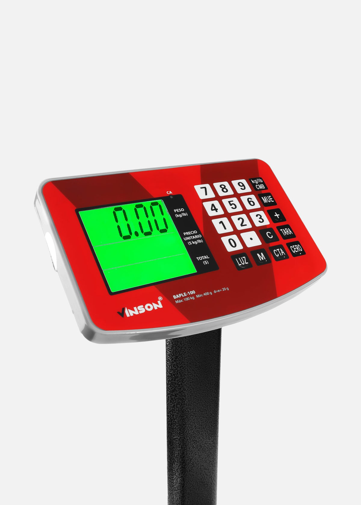 Bascula peso / precio de plataforma plegable con doble pantalla, batería recargable y conteo de piezas 100 kg división mínima 20 g medida de plato 30x50 cm. Vinson BAPLE-100 — imagen de producto