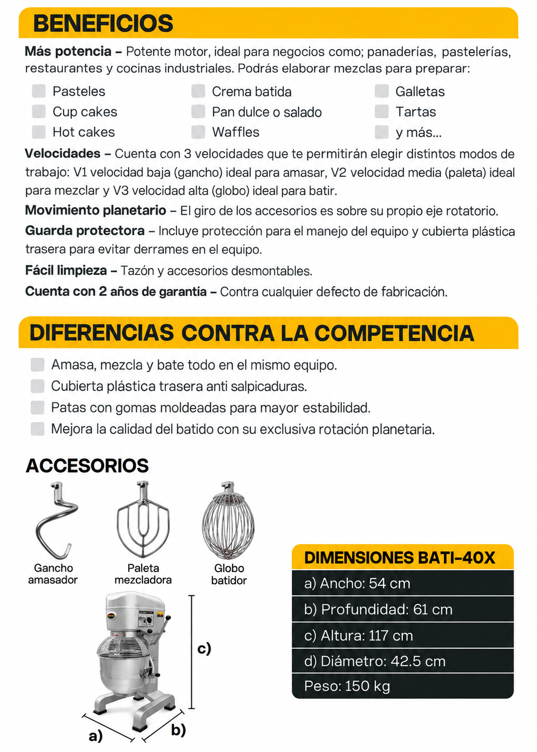 Batidora planetaria de acero inoxidable plata 40 L, amasado 9 kg