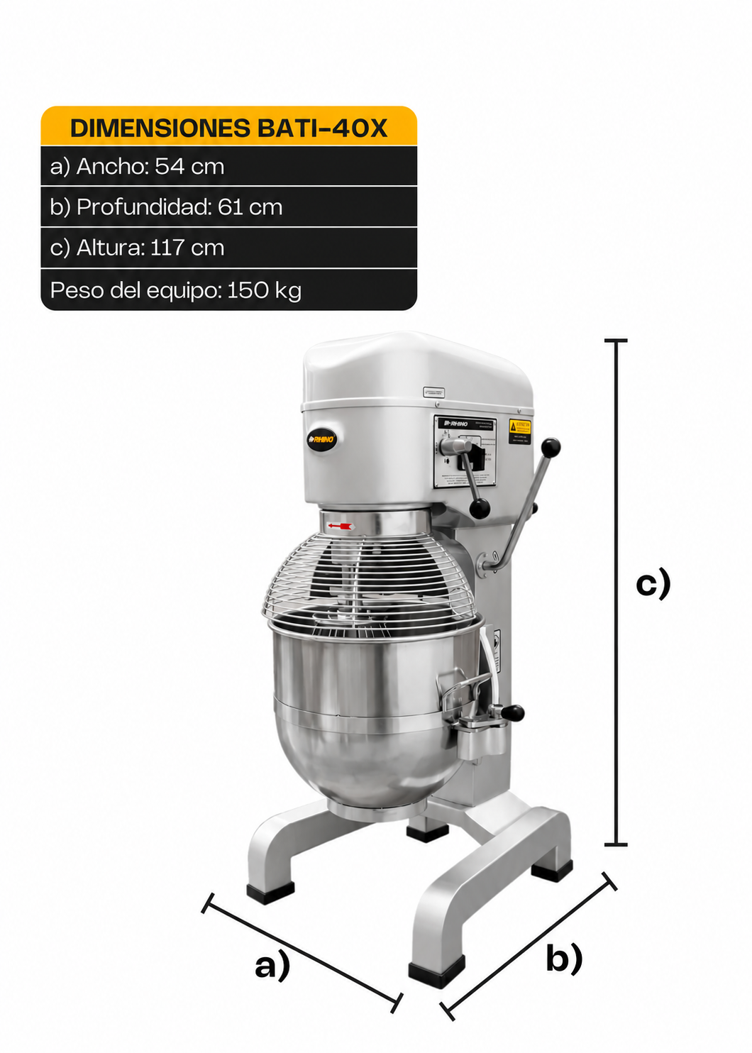 Batidora planetaria de acero inoxidable plata 40 L, amasado 9 kg