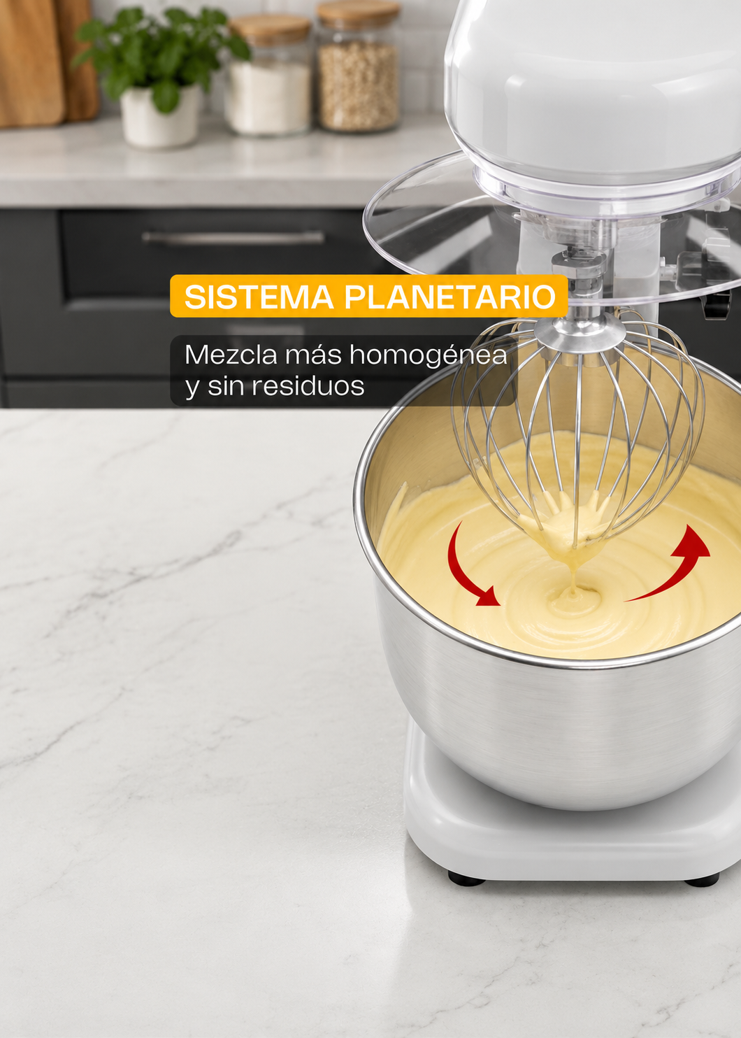 Batidora planetaria de acero inoxidable plata 7 L, amasado 600 g