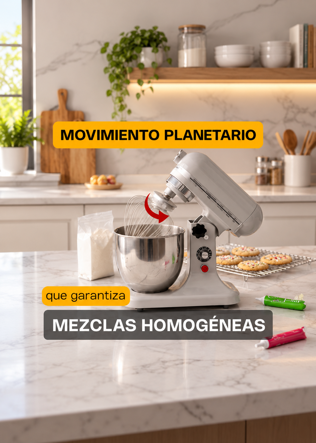 Batidora planetaria de acero inoxidable plata 7 L, amasado 600 g