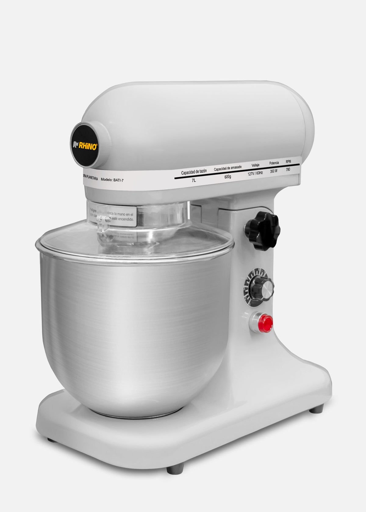 Batidora planetaria de acero inoxidable plata 7 L, amasado 600 g