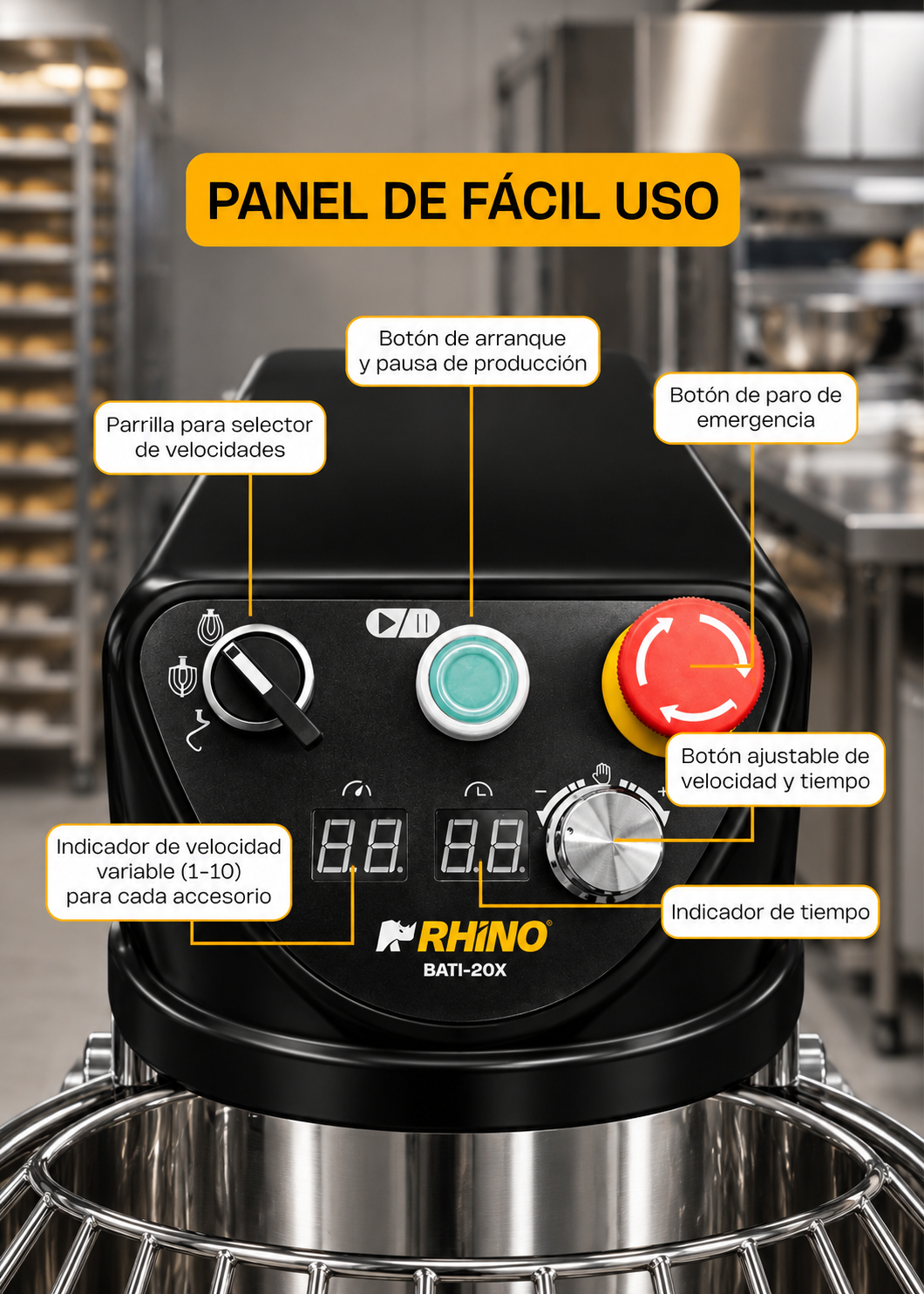 Detalle de la batidora planetaria profesional de 20 L en acero inoxidable 201, imagen 22