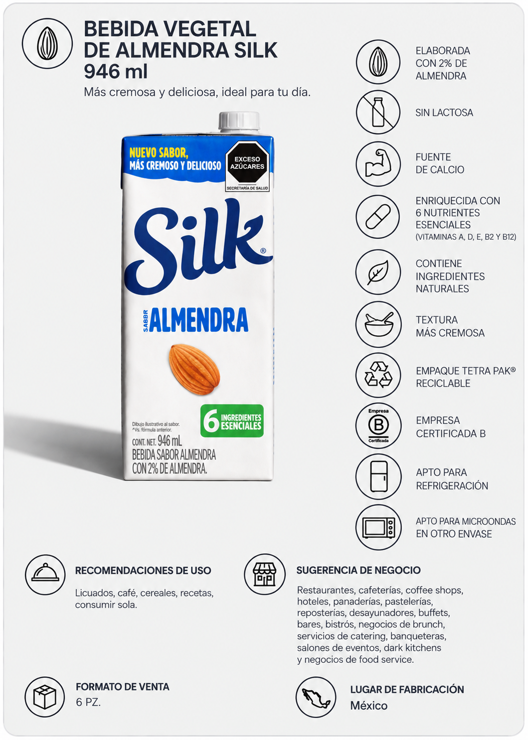 Envase de bebida vegetal Silk sabor almendra