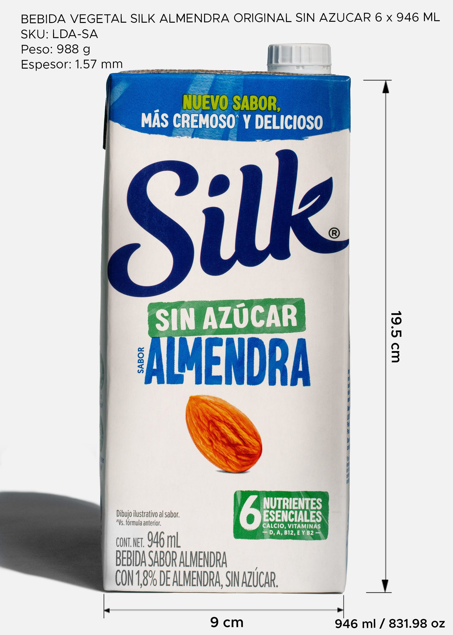 Bebida de almendra sin azúcar Silk 946 ml