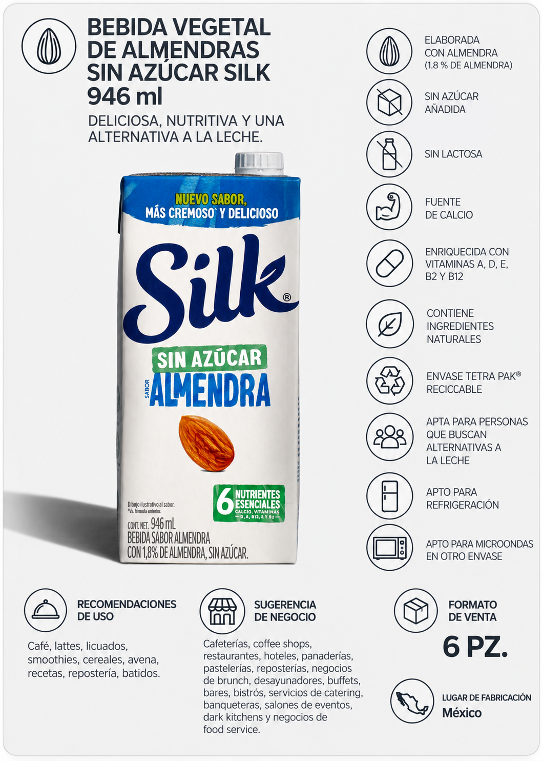 Bebida vegetal de almendra Silk sin azúcar