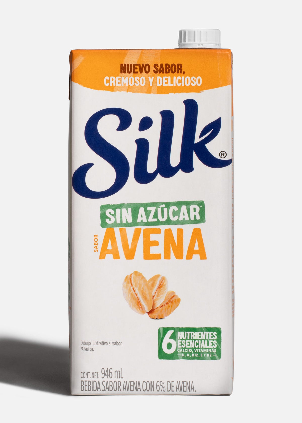 Vista frontal de bebida de avena sin azúcar Silk