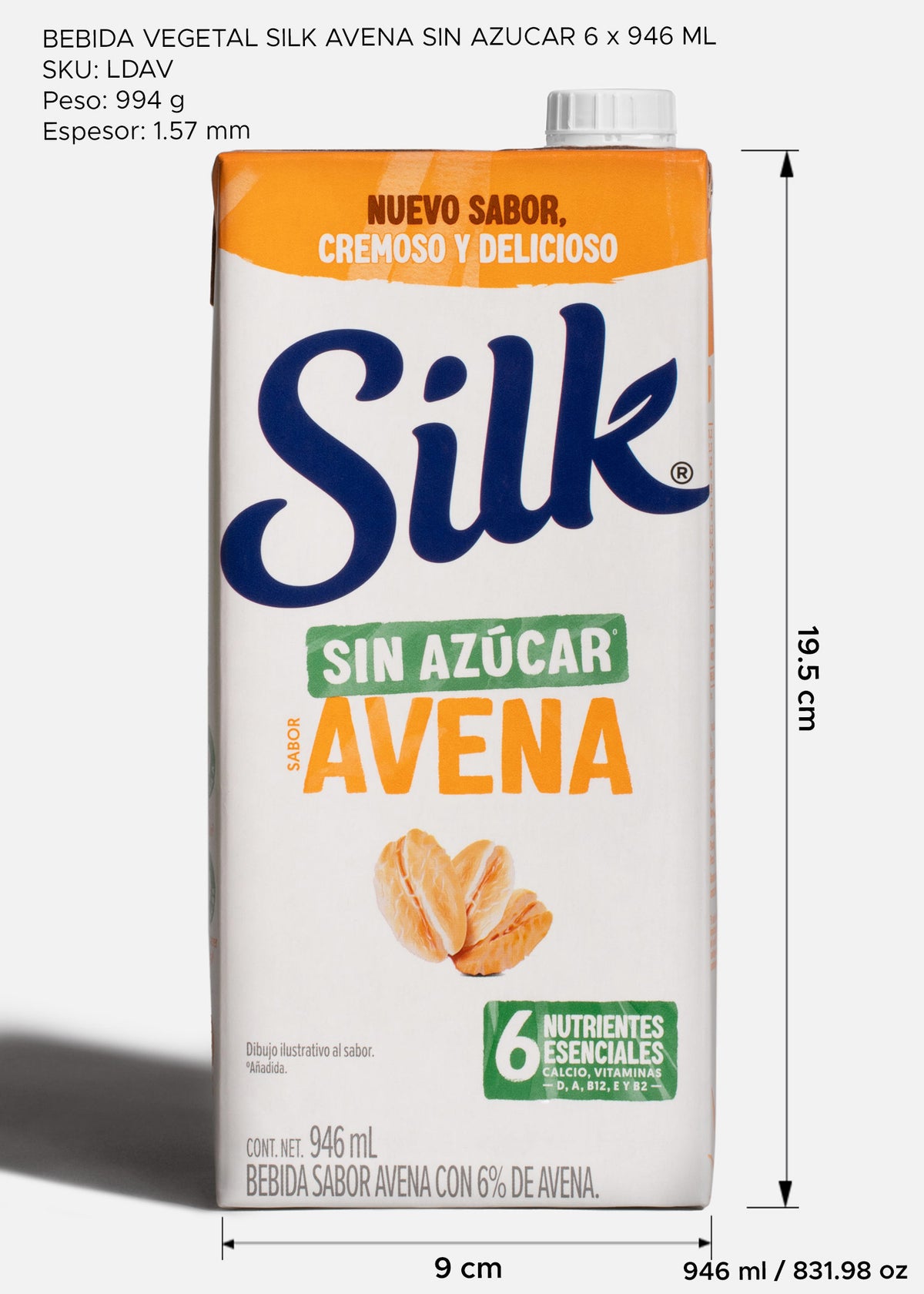 Bebida de avena sin azúcar Silk 946 ml