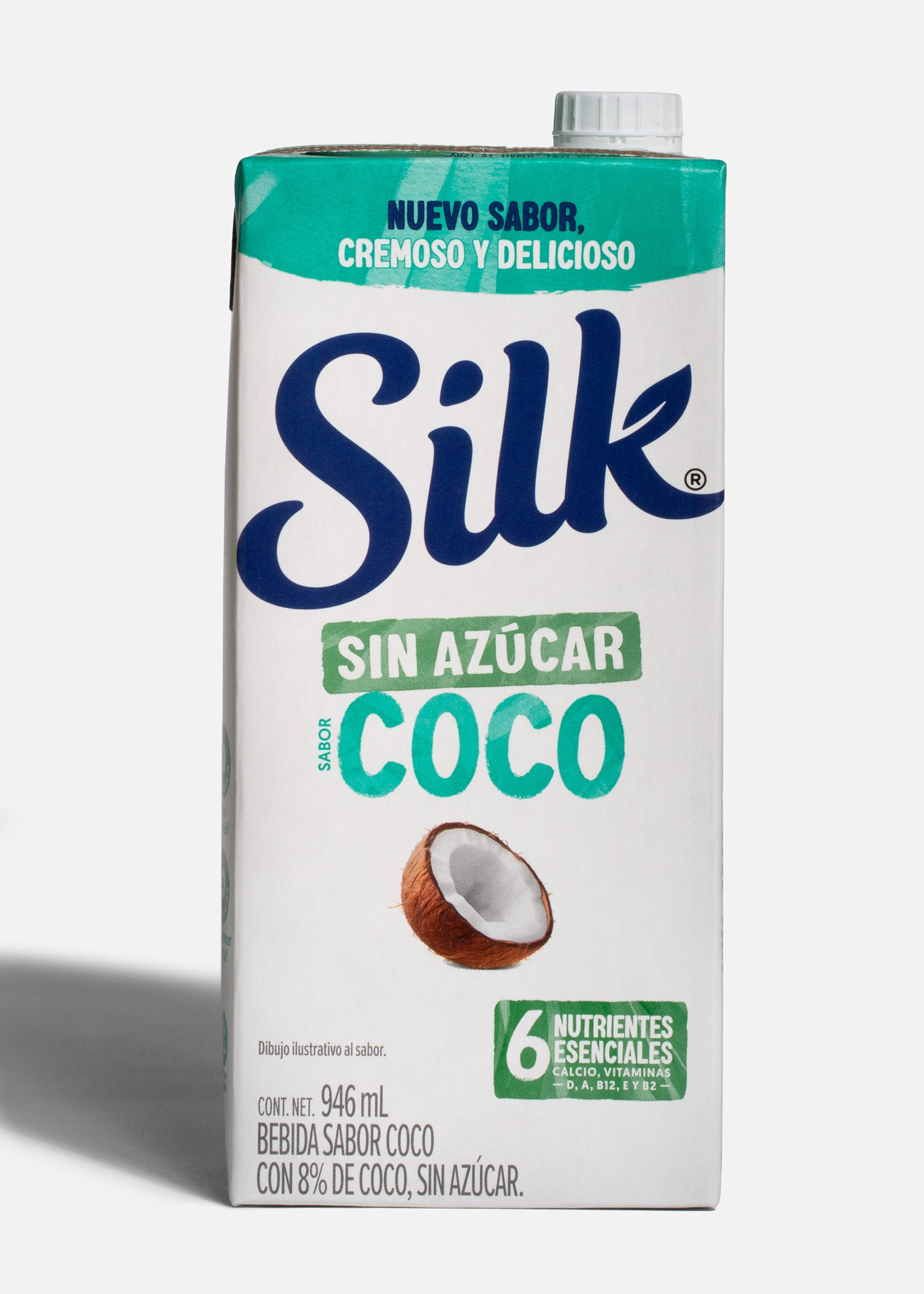 Vista frontal de bebida de coco sin azúcar Silk