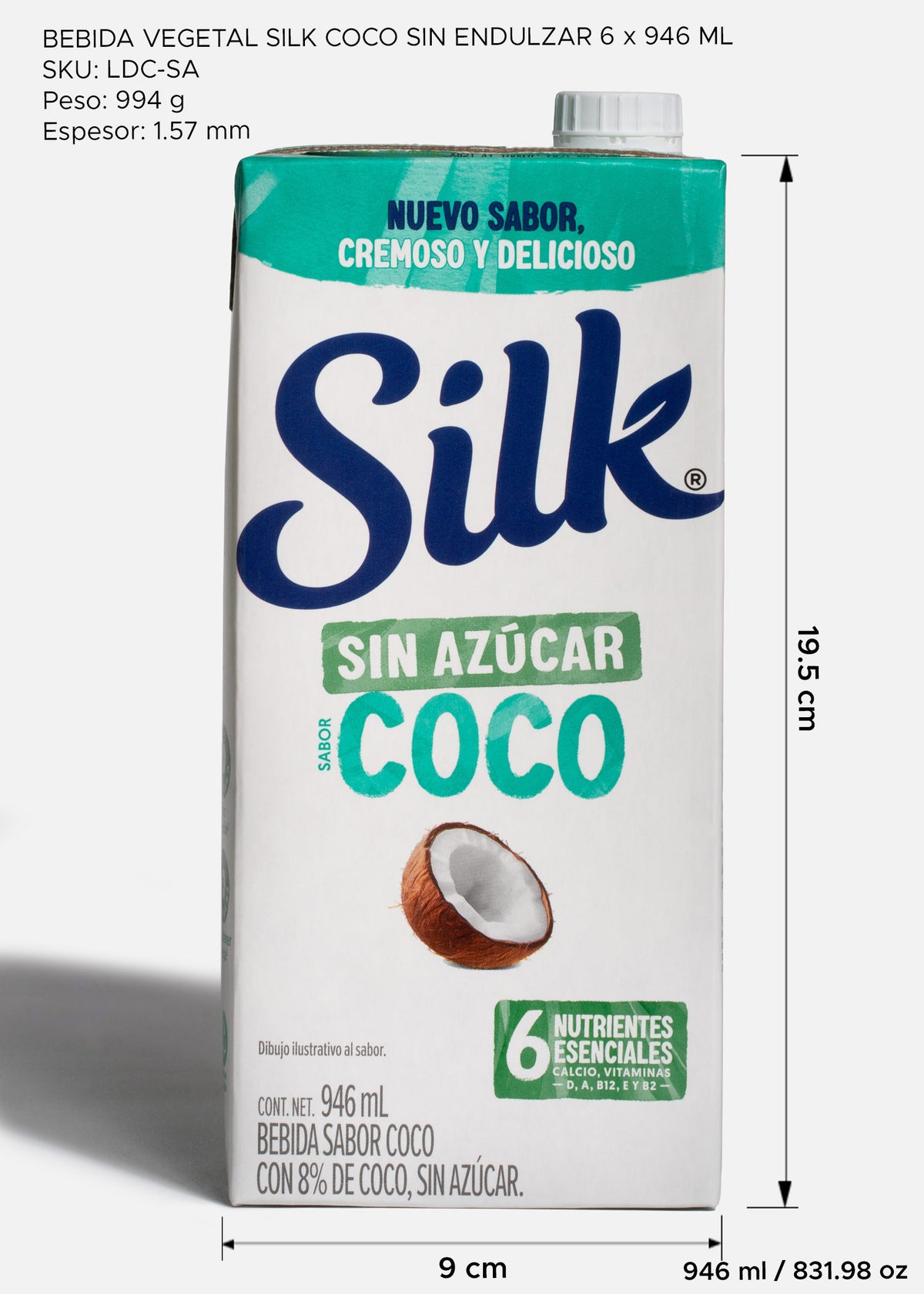 Bebida de coco sin azúcar Silk 946 ml