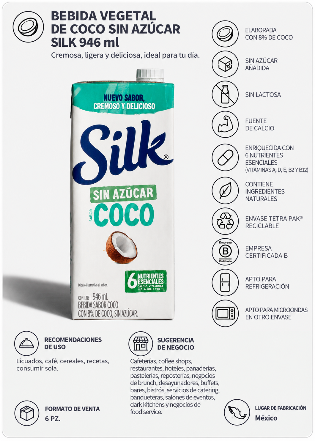 Bebida vegetal de coco Silk sin azúcar