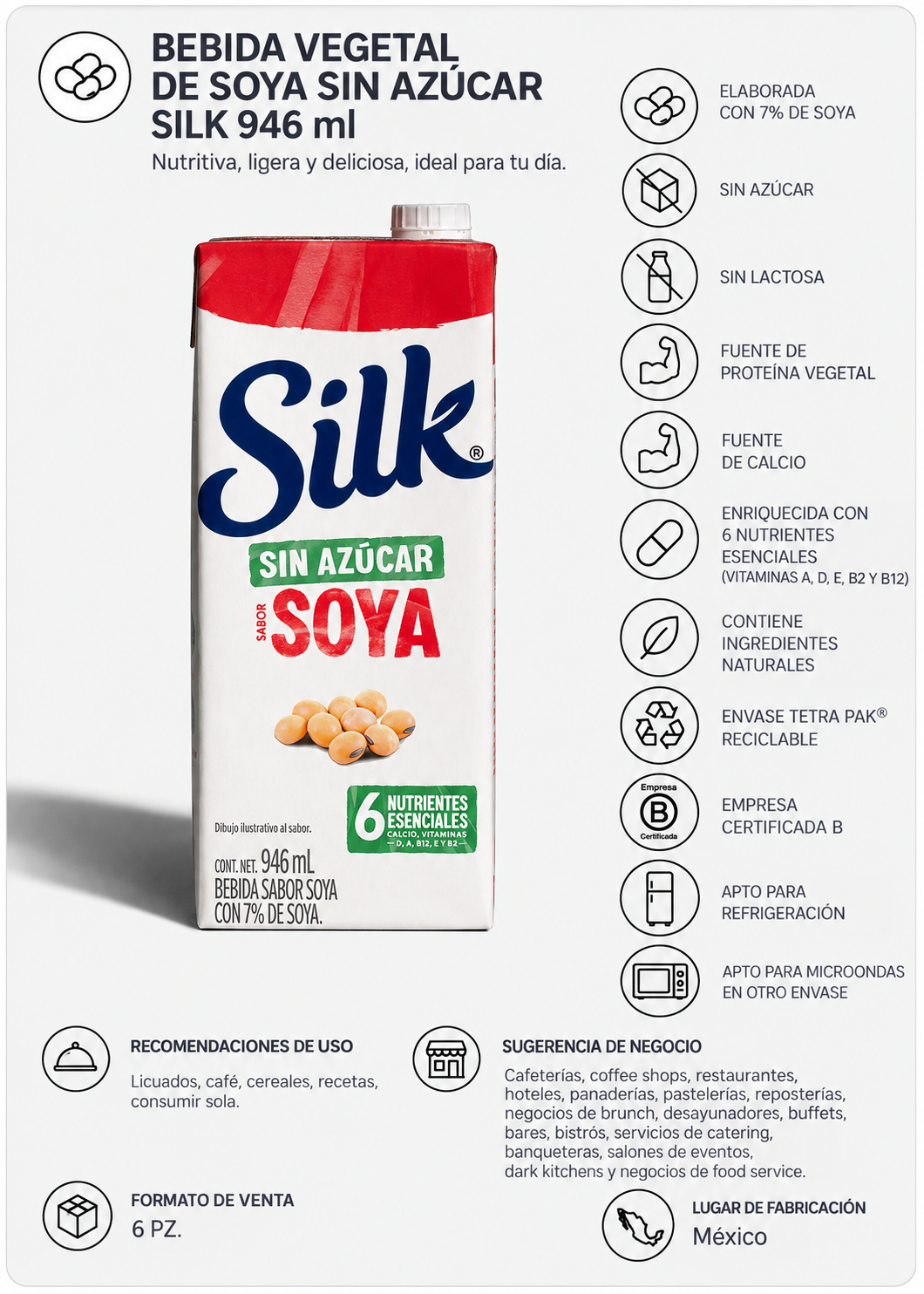 Bebida vegetal de soya Silk sin azúcar