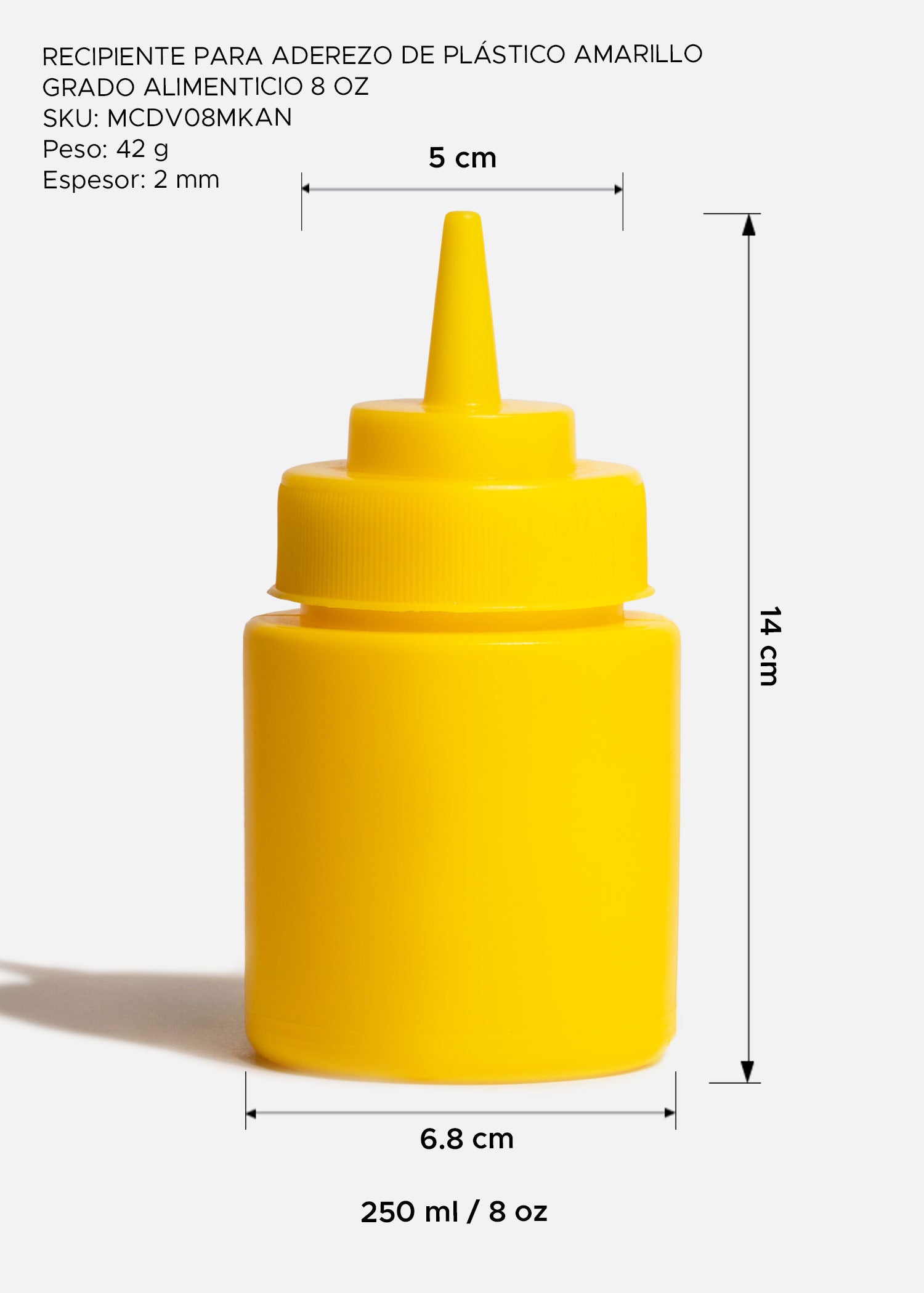 Botella dosificadora de polietileno amarillo 8 oz
