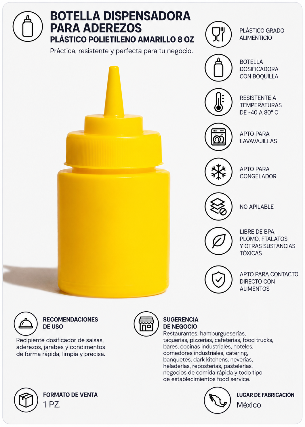 Dispensador amarillo para salsas y condimentos