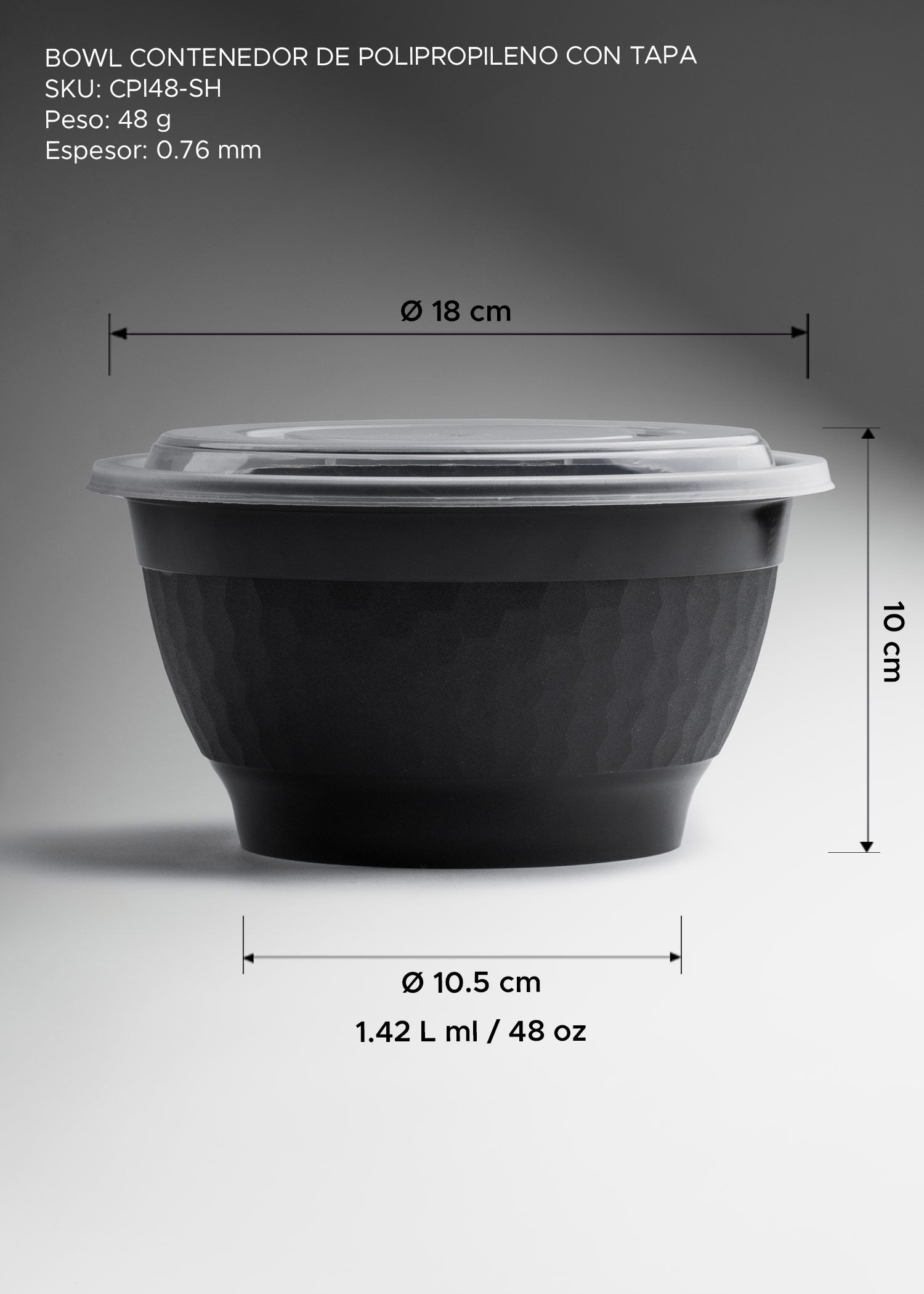 Contenedor de alimentos de polipropileno negro para take away y restaurantes