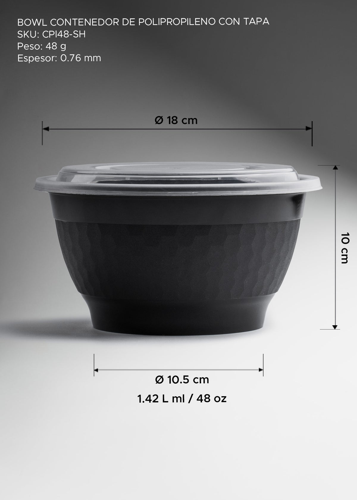 Contenedor de alimentos de polipropileno negro para take away y restaurantes