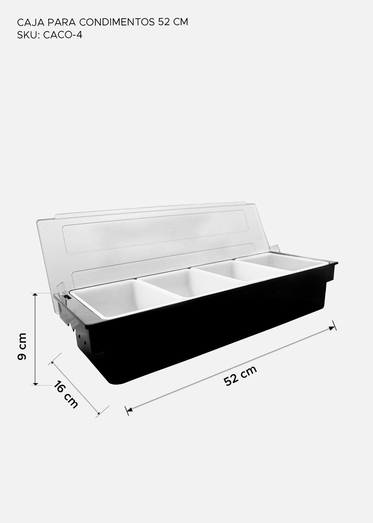 Caja para condimentos de plástico con tapa de acrílico 52x51x23 cm