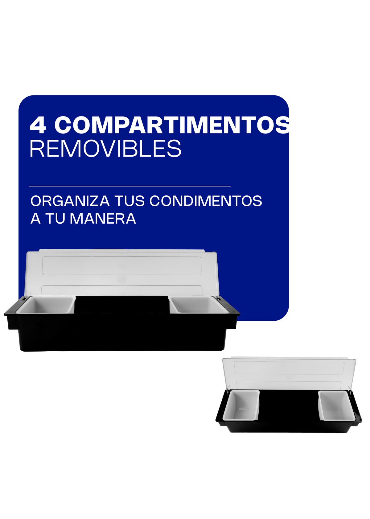 Caja para condimentos de plástico con tapa de acrílico 52x51x23 cm