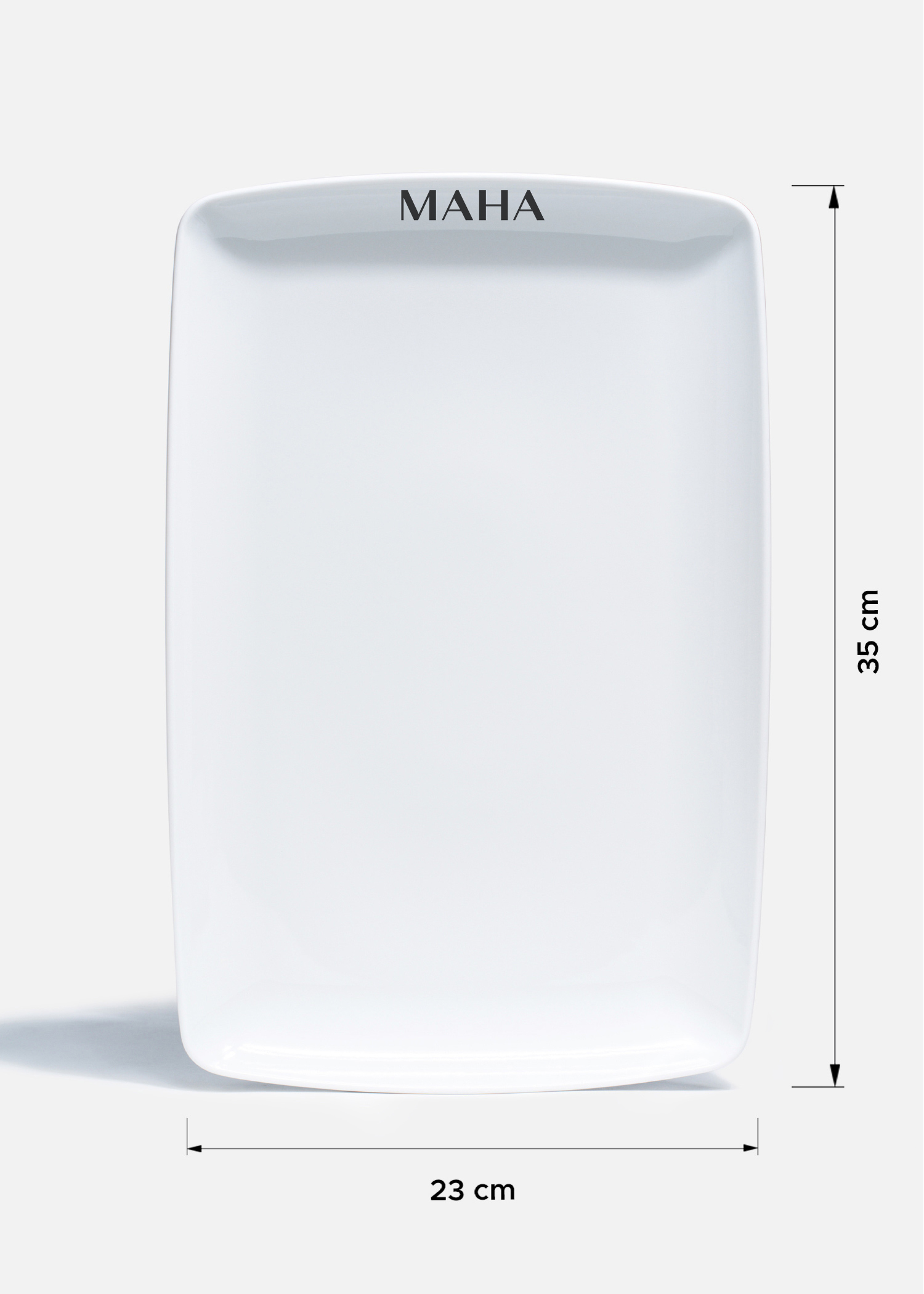 Charola rectangular de porcelana blanca personalizada logo simple Elegance 35 cm